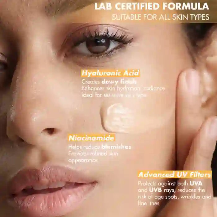 NEUD Dewy Look Tinted Sunscreen with SPF 50 PA++++ and Hyaluronic Acid, Ultra-Light, No White Cast - 50ml