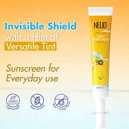 NEUD Dewy Look Tinted Sunscreen with SPF 50 PA++++ and Hyaluronic Acid, Ultra-Light, No White Cast - 50ml