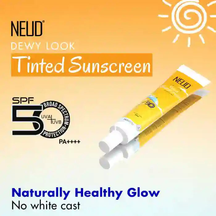 NEUD Dewy Look Tinted Sunscreen with SPF 50 PA++++ and Hyaluronic Acid, Ultra-Light, No White Cast - 50ml