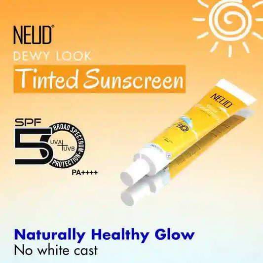 NEUD Dewy Look Tinted Sunscreen with SPF 50 PA++++ and Hyaluronic Acid, Ultra-Light, No White Cast - 50ml