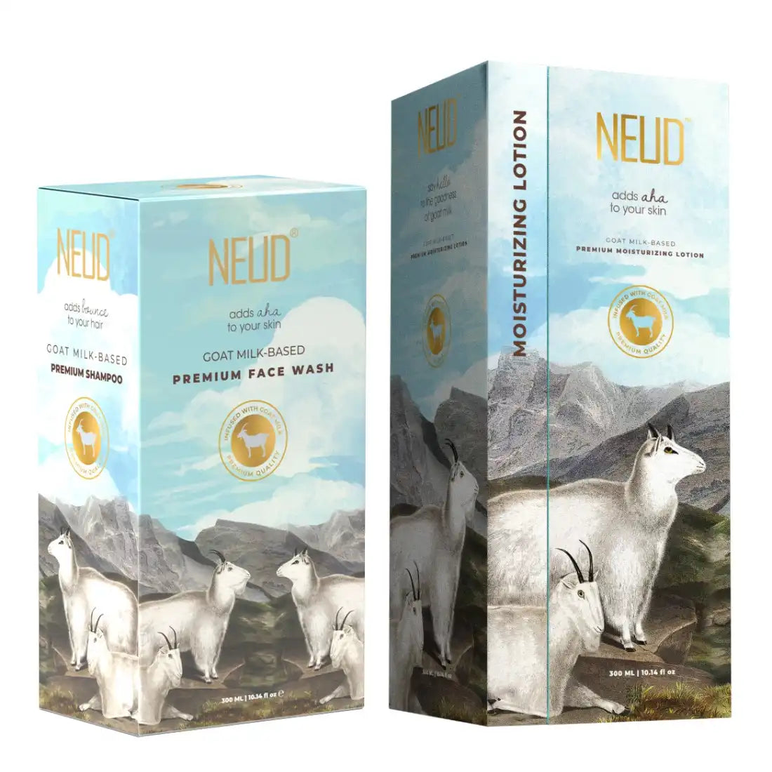NEUD Combo: Goat Milk Face Wash & Moisturizing Lotion for Men & Women - 300 ml Each