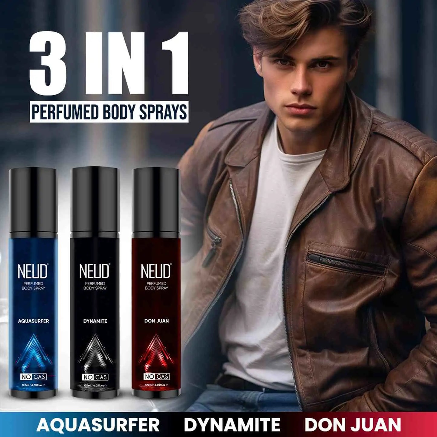 NEUD 3-in-1 Perfumed Body Sprays for Men, Long-Lasting Deodorants, No Gas, No CFC Formula - 3 x 120ml Each - everteen-neud.com