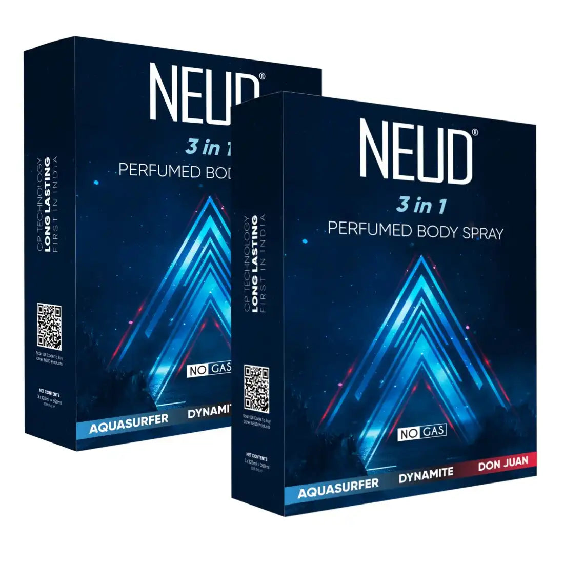 NEUD 3-in-1 Perfumed Body Sprays for Men, Long-Lasting Deodorants, No Gas, No CFC Formula - 3 x 120ml Each
