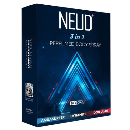NEUD 3-in-1 Perfumed Body Sprays for Men, Long-Lasting Deodorants, No Gas, No CFC Formula - 3 x 120ml Each