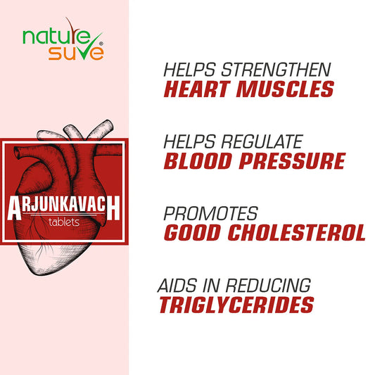 Nature Sure Arjun Kavach Heart Tablets Help Improve Cardiac Health, Regulate BP and Promote Good Cholesterol 