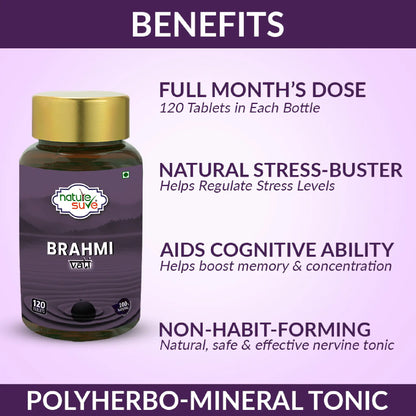 Nature Sure Brahmi Vati 120 Ayurvedic Tablets - For Stress and Cognitive Wellbeing