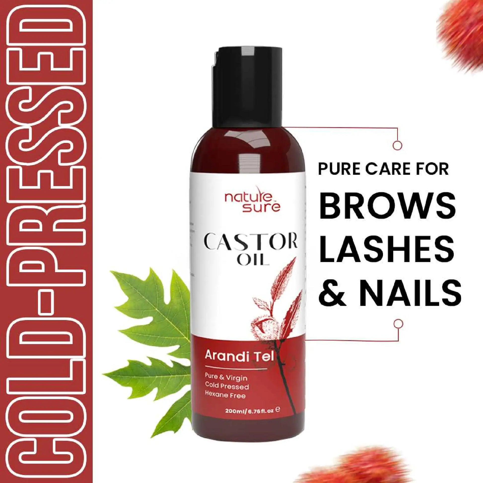 Nature Sure Cold-Pressed Castor Oil  - For Eye Brows, Eye Lashes and Nails