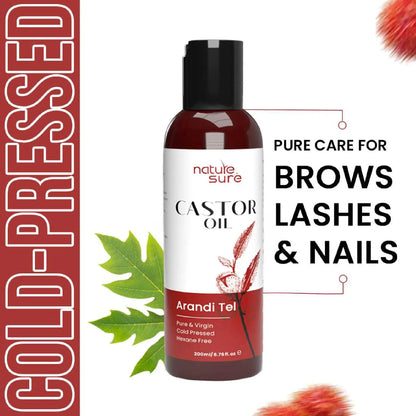 Nature Sure Cold-Pressed Castor Oil  - For Eye Brows, Eye Lashes and Nails