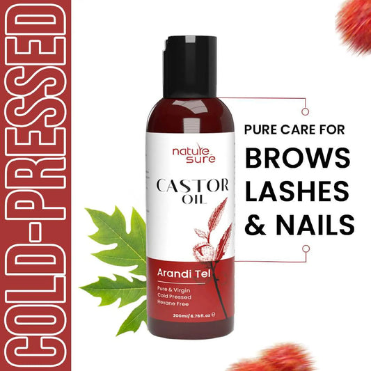 Nature Sure Cold-Pressed Castor Oil  - For Eye Brows, Eye Lashes and Nails