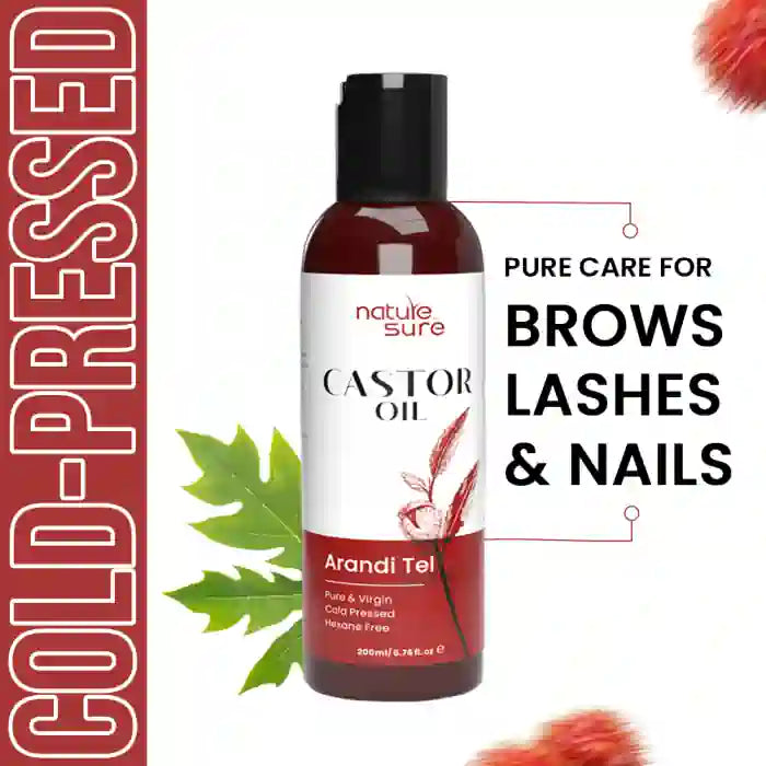 Nature Sure Cold-Pressed Castor Oil (Erand Tail) - Huile de support thérapeutique pour la peau, les cheveux et la santé