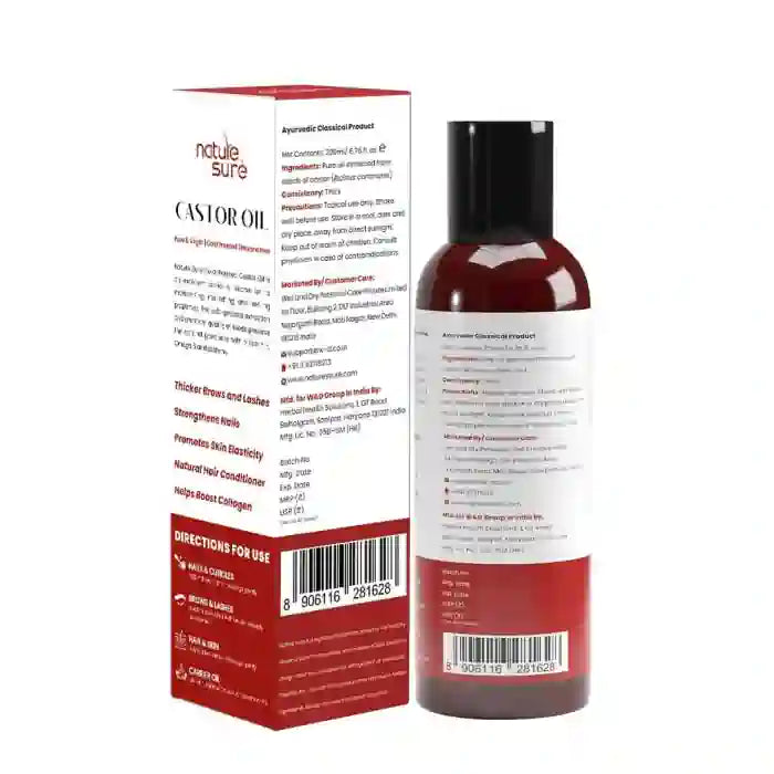 Nature Sure Cold-Pressed Castor Oil (Erand Tail) - Huile de support thérapeutique pour la peau, les cheveux et la santé