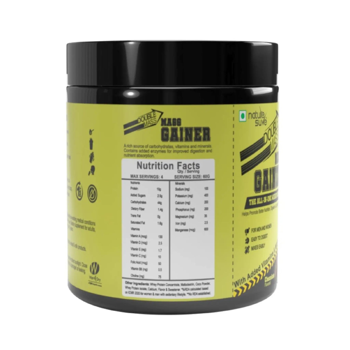 Nature Sure Double Mass Chocolate Flavored Mass Gainer Contains Whey Protein, Vitamin D, Vitamin E, Folic Acid and Minerals - everteen-neud.com