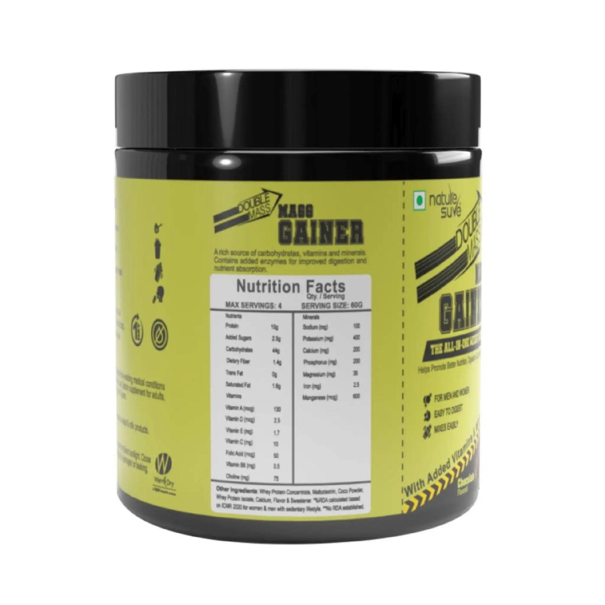 Nature Sure Double Mass Chocolate Flavored Mass Gainer Contains Whey Protein, Vitamin D, Vitamin E, Folic Acid and Minerals - everteen-neud.com