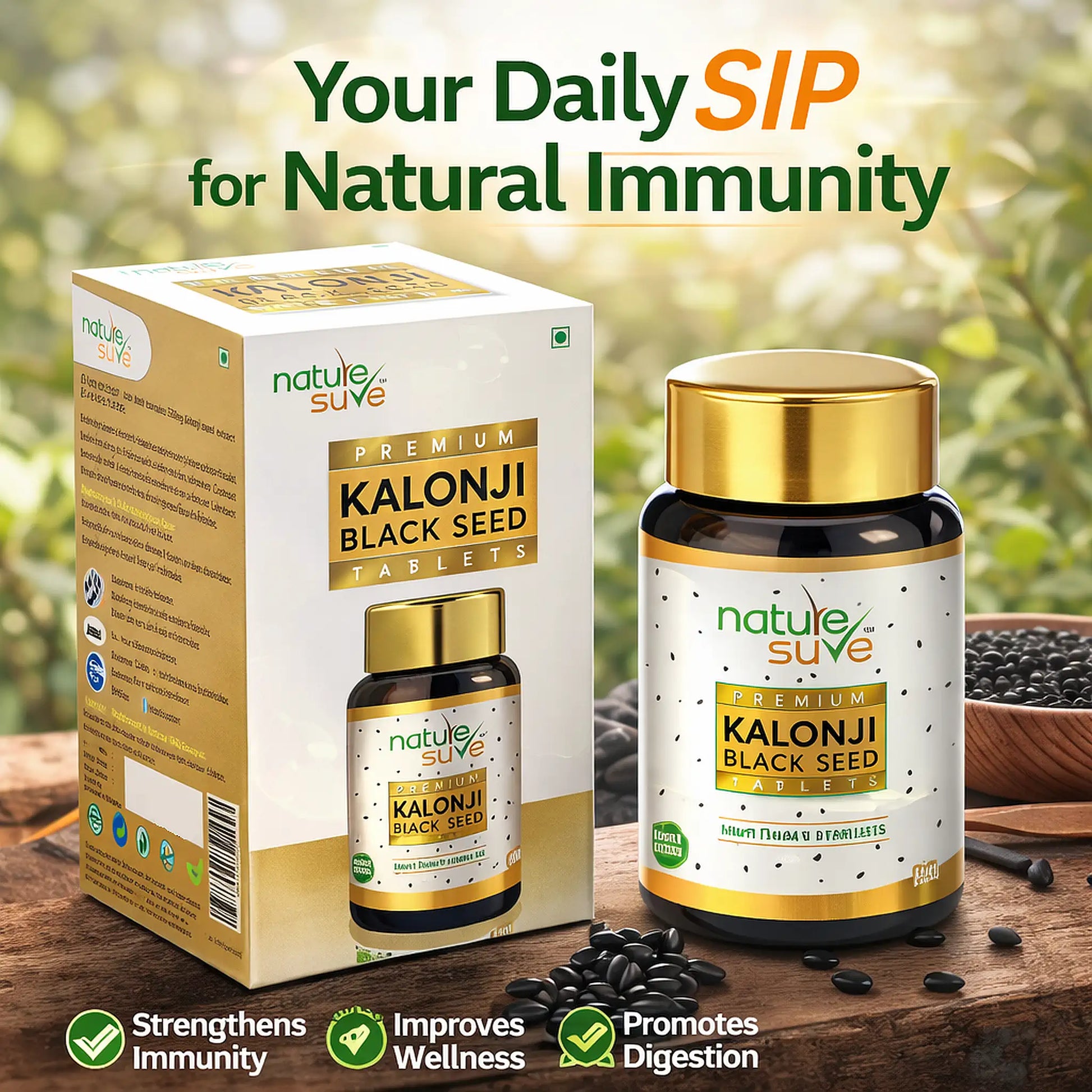 Nature Sure Kalonji Black Seed Extract Tablets – 300mg Nigella Sativa, Daily Wellness Support