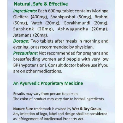 Nature Sure Mind Shakti Tablets - Contains Moringa, Shankpushpi, Brahmi, Ashwagandha, Jatamansi and Other Herbs