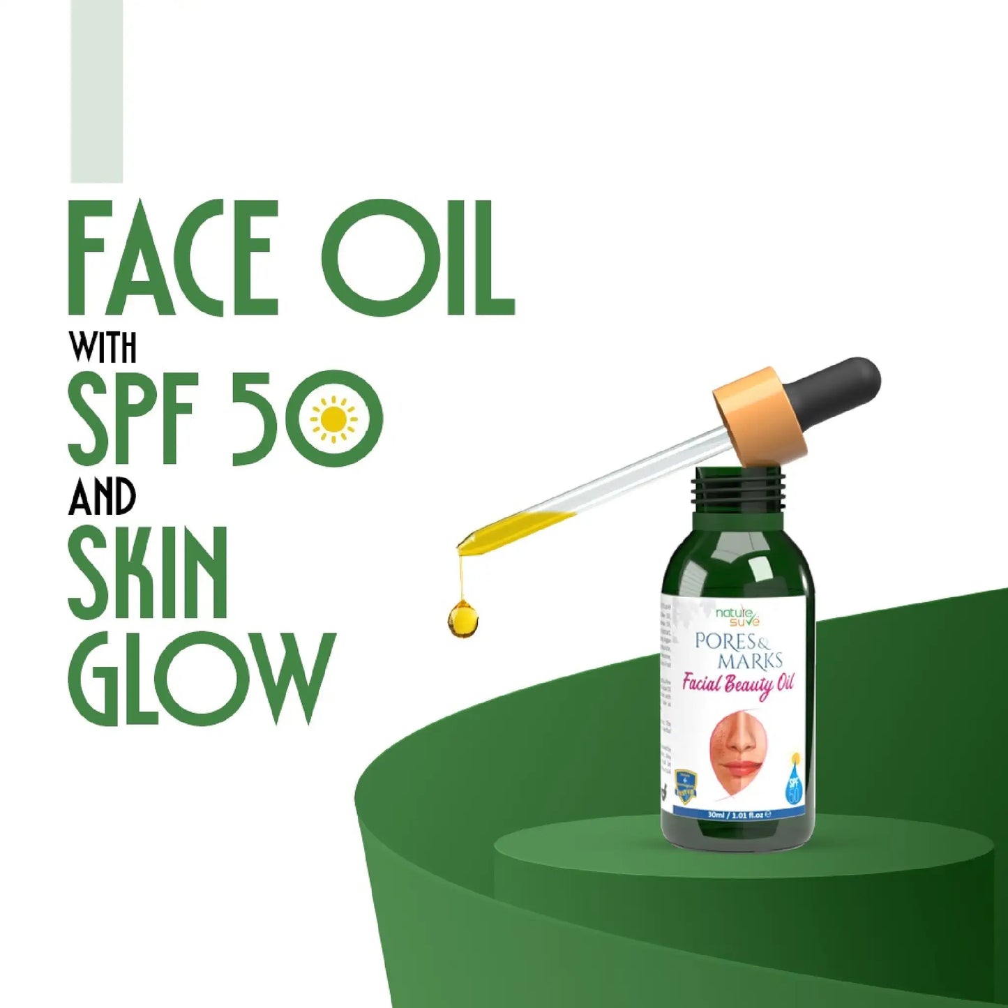 Nature Sure Pores and Marks Face Oil 30ml – SPF 50 Sun Protection with Skin Glow