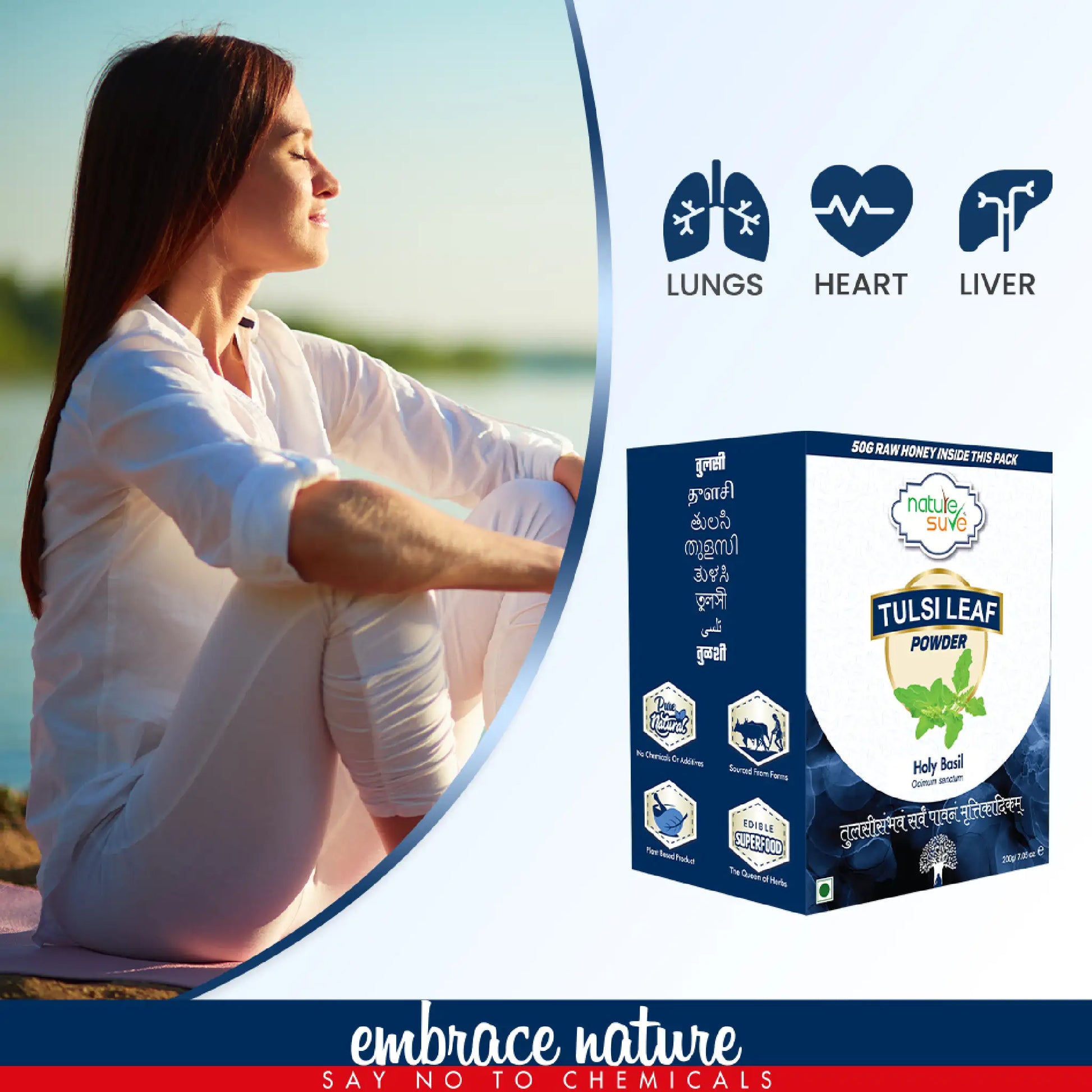 Nature Sure Tulsi Leaf Powder - Beneficial for Heart, Lungs and Liver Wellness