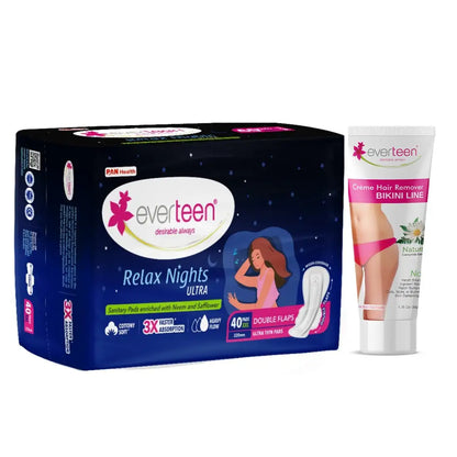 Buy everteen Relax Nights Ultra 40 Pads and Natural Bikini Line Hair Remover Cream 50g 7419870400743 - everteen-neud.com