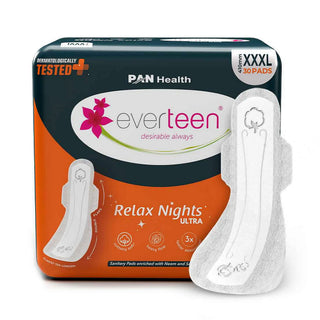 everteen Relax Nights Ultra XXXL Overnight Sanitary Pads (410mm) With Neem, Safflower - 1 Pack x 30 Pads