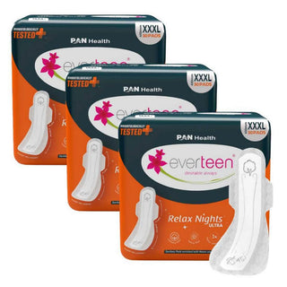 everteen Relax Nights Ultra XXXL Overnight Sanitary Pads (410mm) With Neem, Safflower - 3 Packs x 30 Pads Each