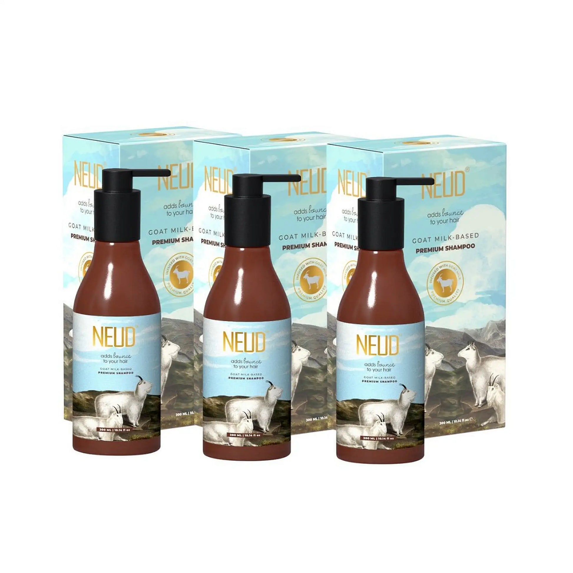 NEUD Goat Milk Shampoo 3x300ml – Moisturizing Shampoo for Men and Women