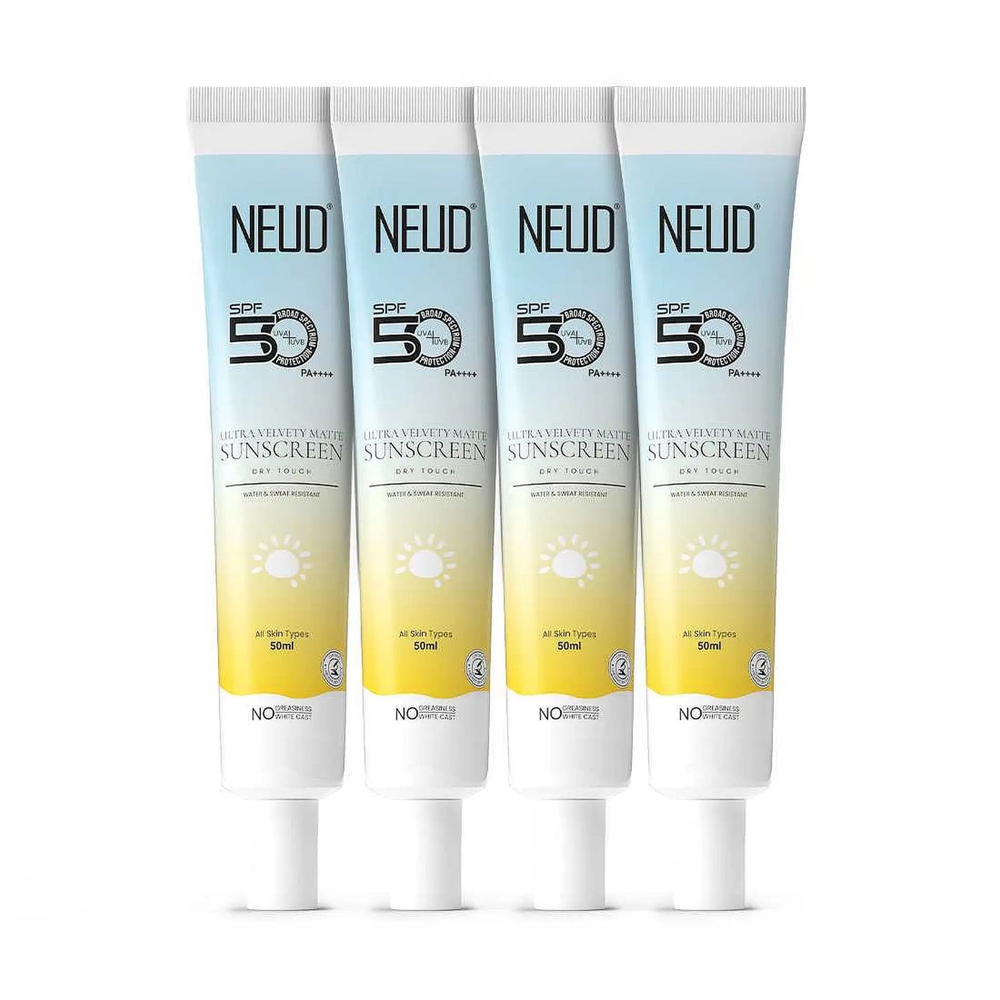NEUD Ultra Velvety Matte Dry Touch Sunscreen 4x50ml – SPF 50 PA++++ with Vitamin E