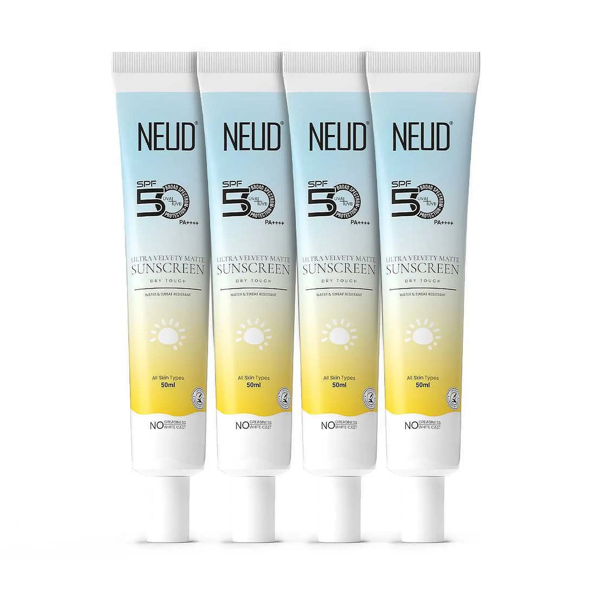NEUD Ultra Velvety Matte Dry Touch Sunscreen 4x50ml – SPF 50 PA++++ with Vitamin E