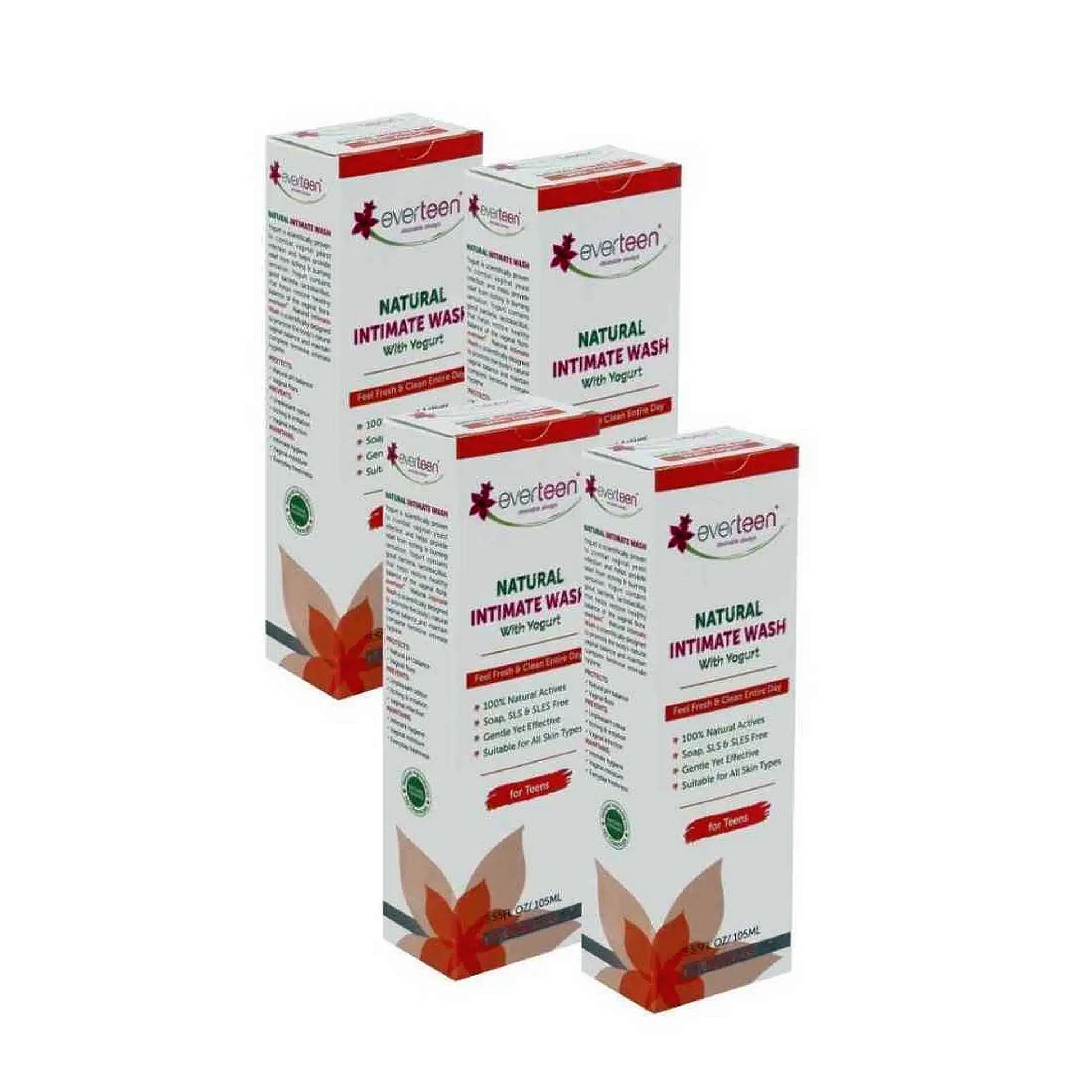 everteen Yogurt Intimate Wash For Teens For Girls, Soap-Free, All Skin Types - 4x105ml Pack