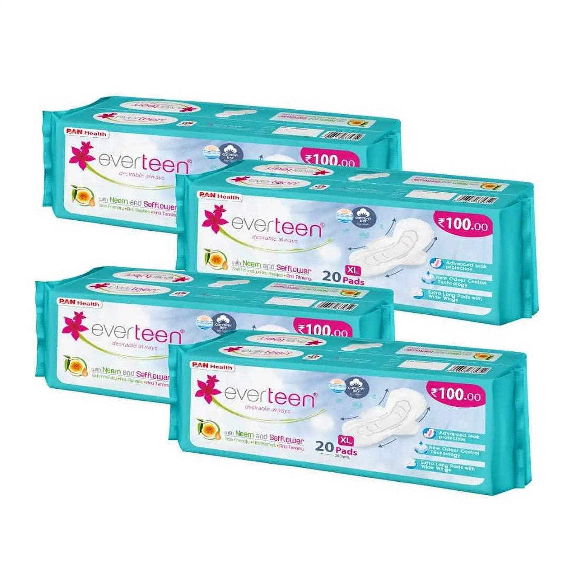 everteen XL Dry Sanitary Pads 4x20 Pack – Neem and Safflower, 280mm