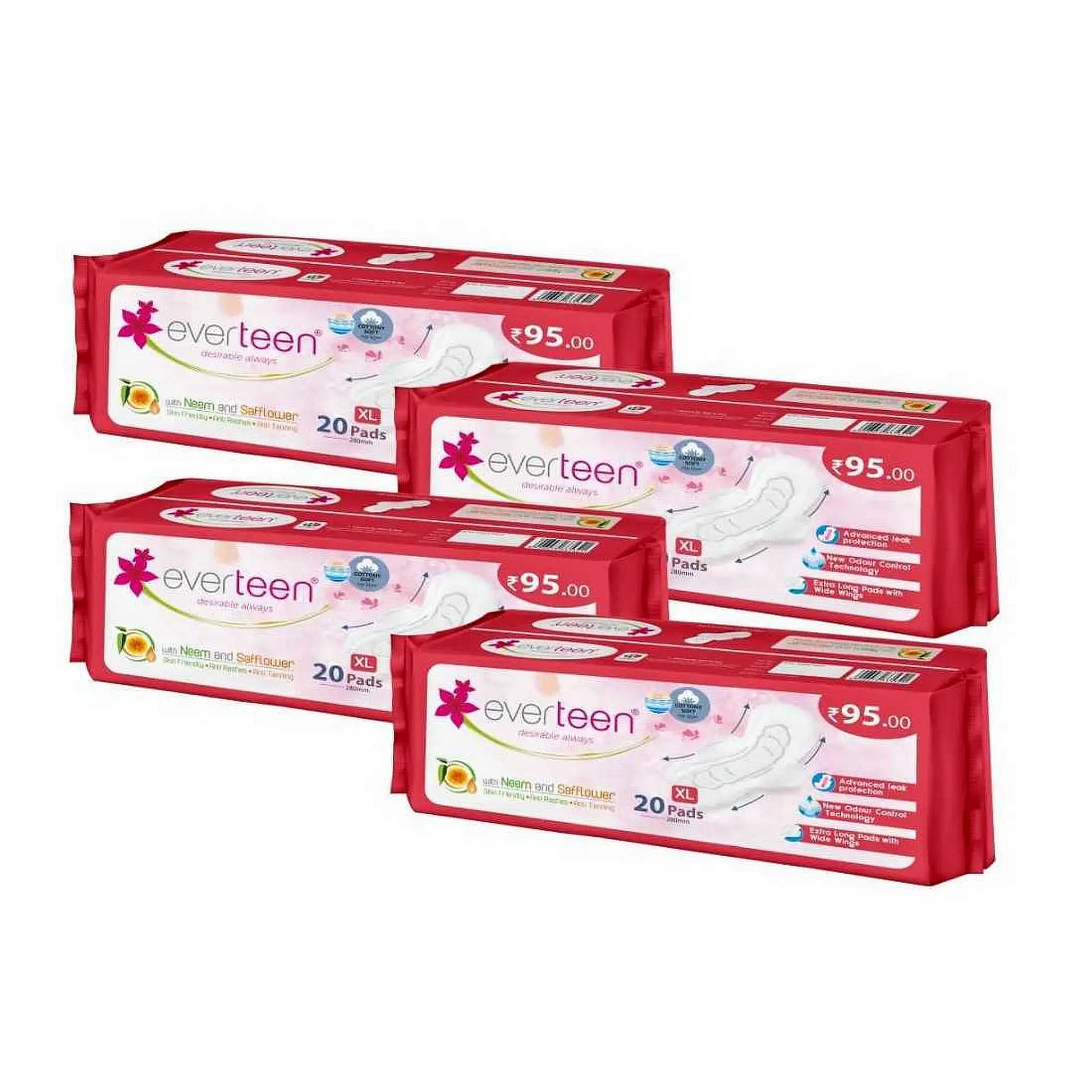 everteen XL Soft Sanitary Pads 4x20 Pack – Neem and Safflower, 280mm