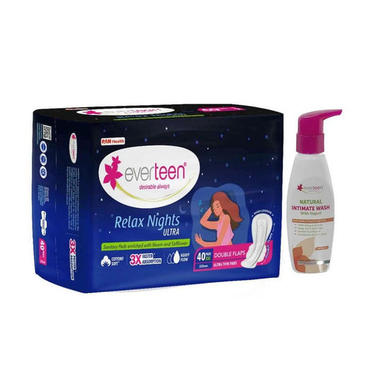 everteen Combo - Relax Nights Ultra 40 XXL Sanitary Pads and Yogurt Intimate Wash 105ml