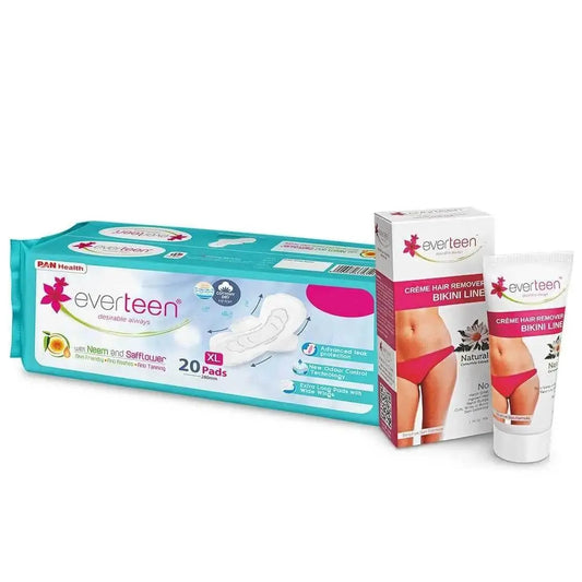 Buy everteen Combo: Bikini Line Hair Remover Creme Natural 50g & 20 XL Dry Sanitary Pads Enriched With Neem Safflower - everteen-neud.com