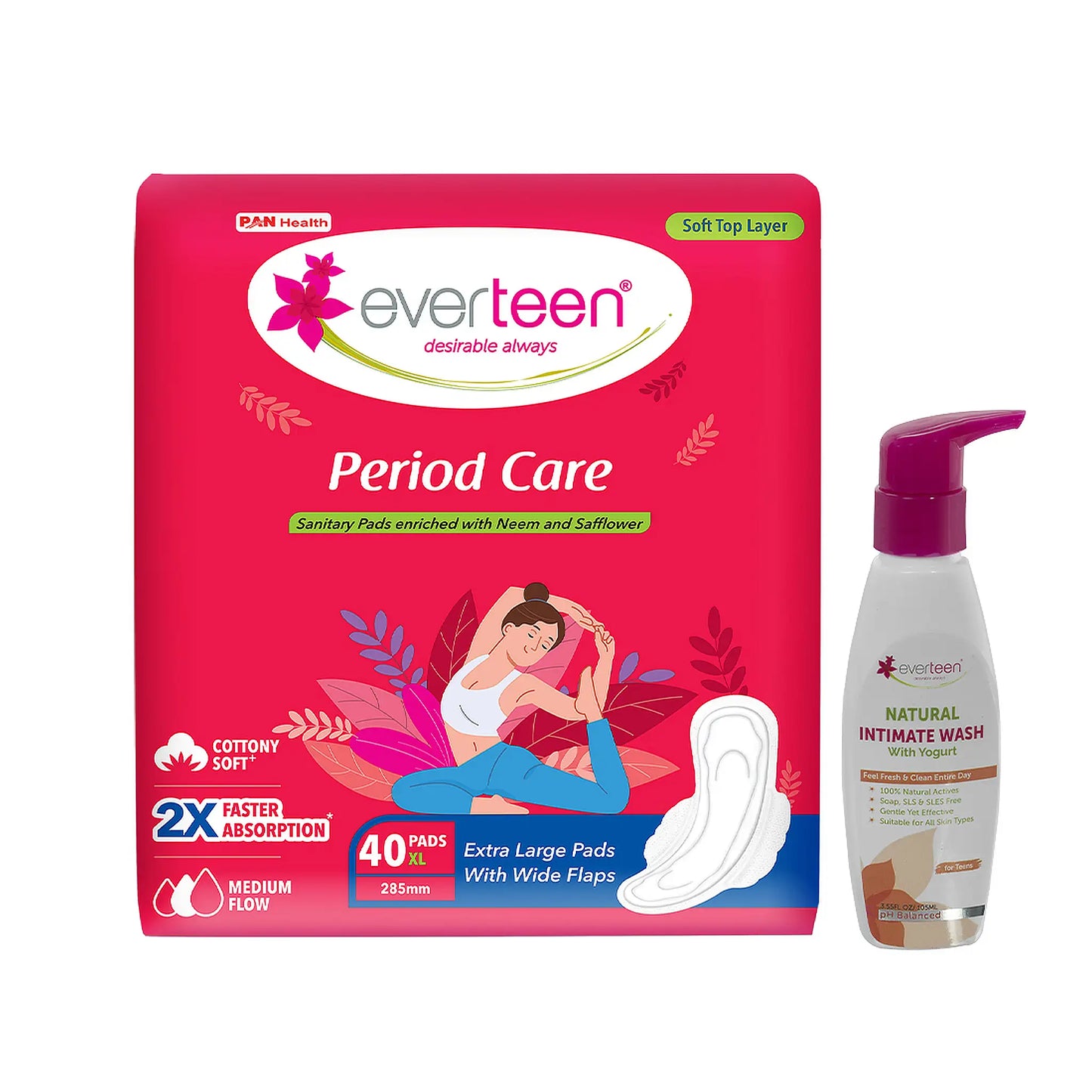 everteen Combo - Period Care Soft 40 XL Pads and Yogurt Intimate Wash 105ml