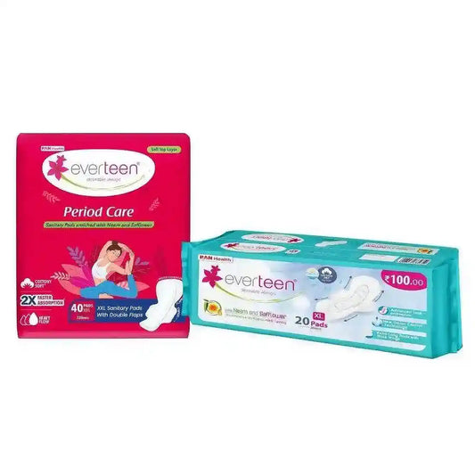 everteen Combo - 20 Dry XL Sanitary Pads and Period Care 40 Soft XXL Sanitary Pads