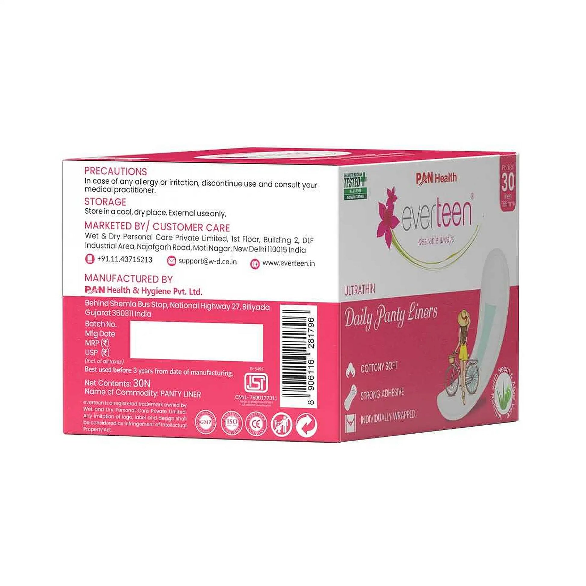 everteen 30 Daily Panty Liners for Women - Shipped Worldwide From India