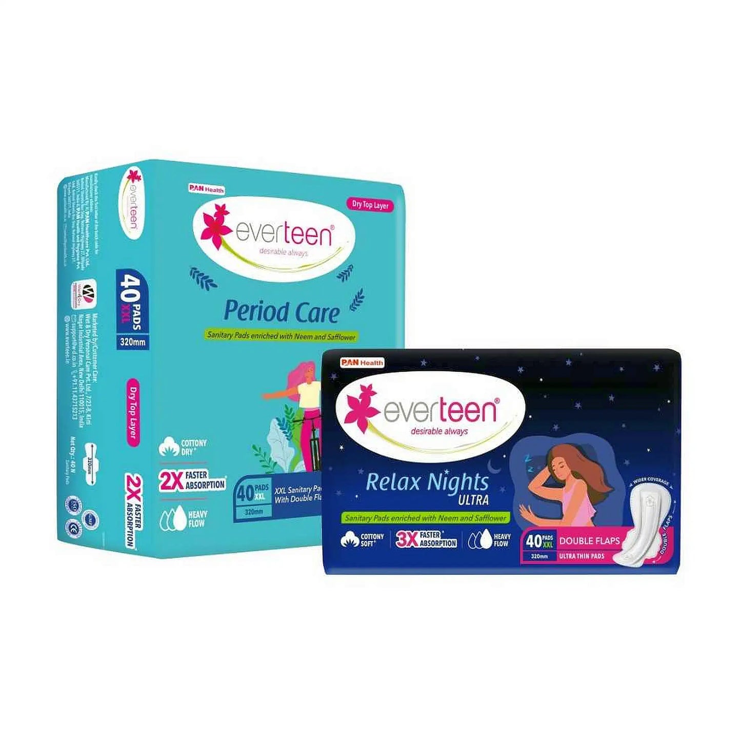 everteen Combo - 40 Dry Period Care XXL Sanitary Pads and 40 Relax Nights Ultra Sanitary Pads