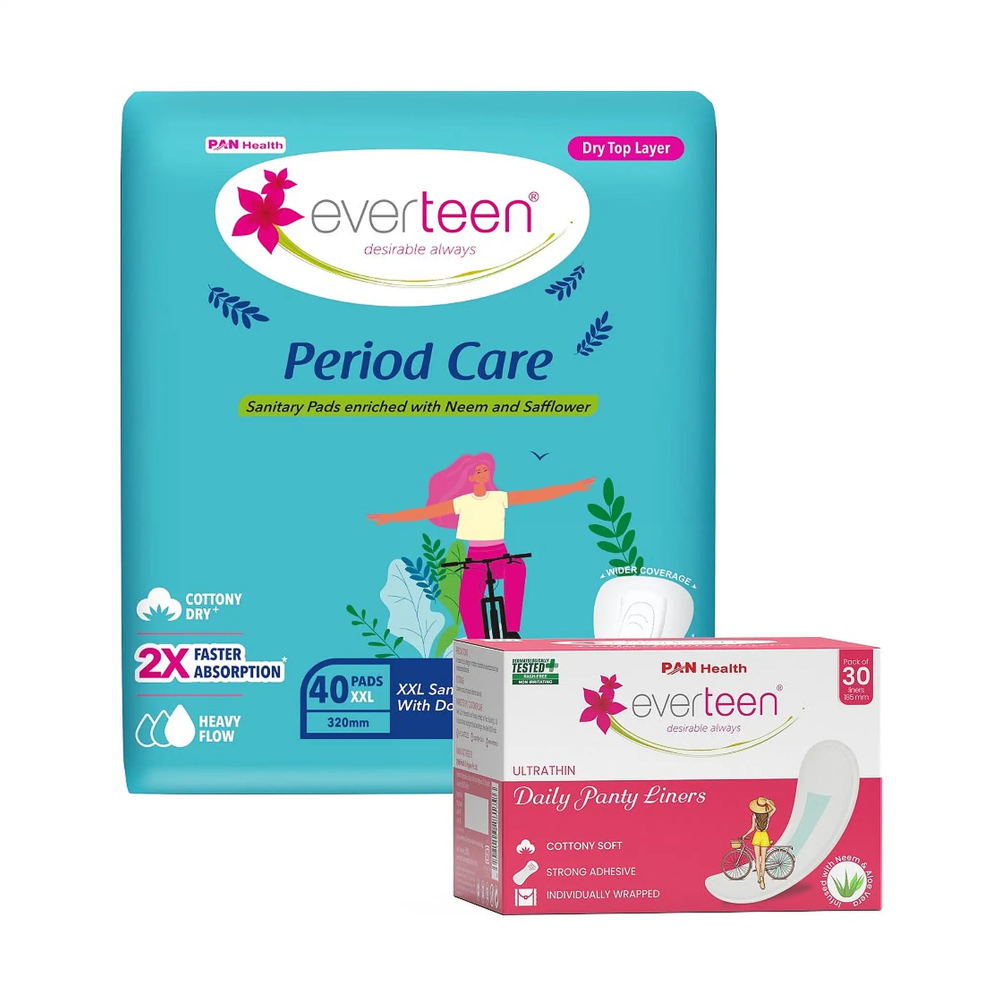 everteen Combo - 40 Dry XXL Sanitary Pads and 30 Panty Liners