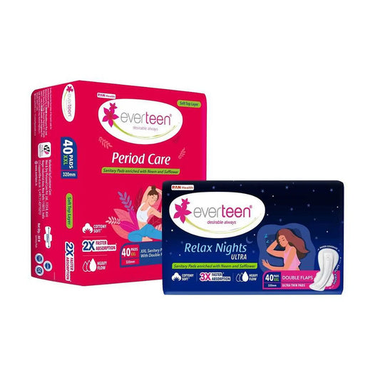 everteen Combo - 40 Soft Period Care XXL Sanitary Pads and 40 Relax Nights Ultra Sanitary Pads