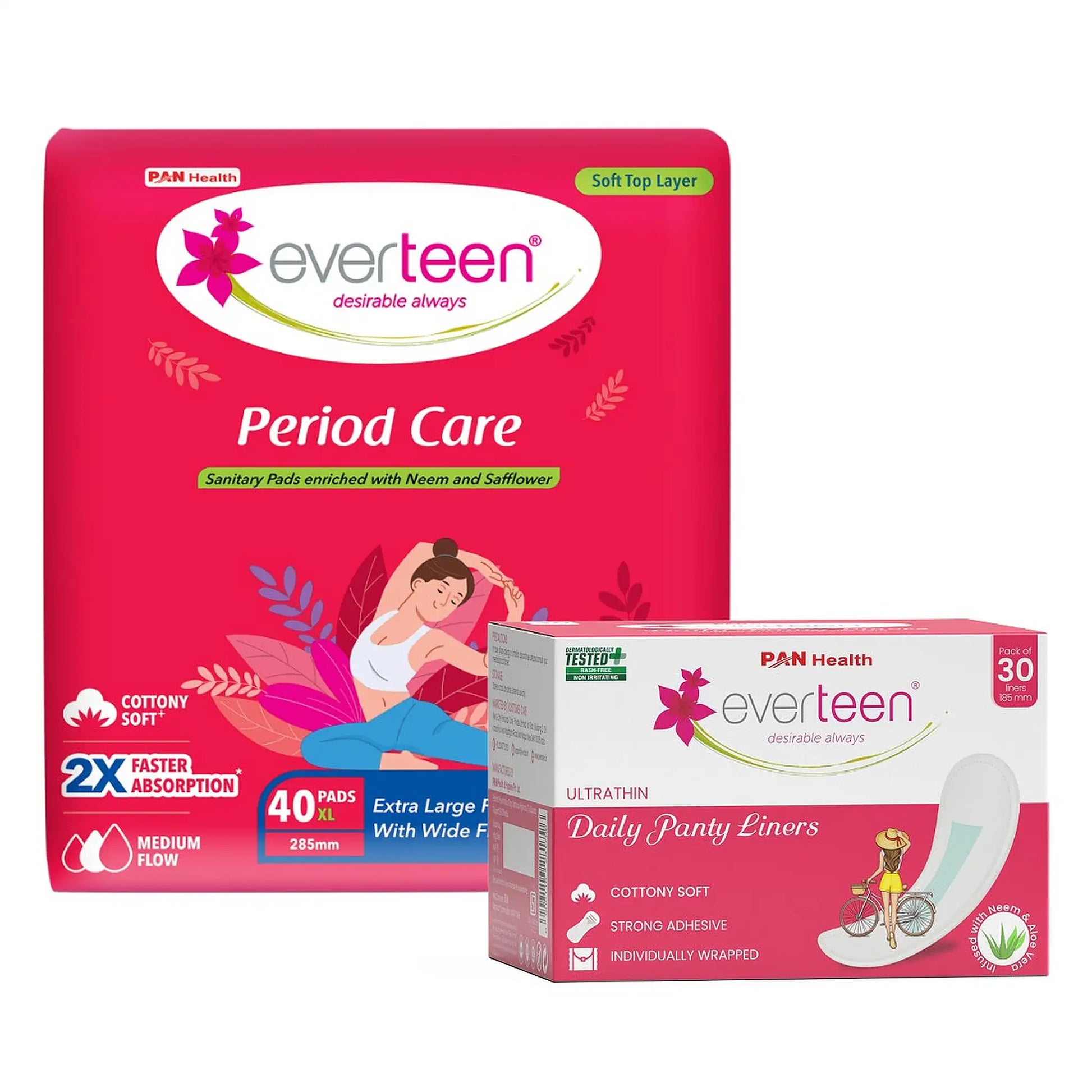 everteen Combo - Period Care 40 Soft XL Pads and Daily Panty Liners 30pcs