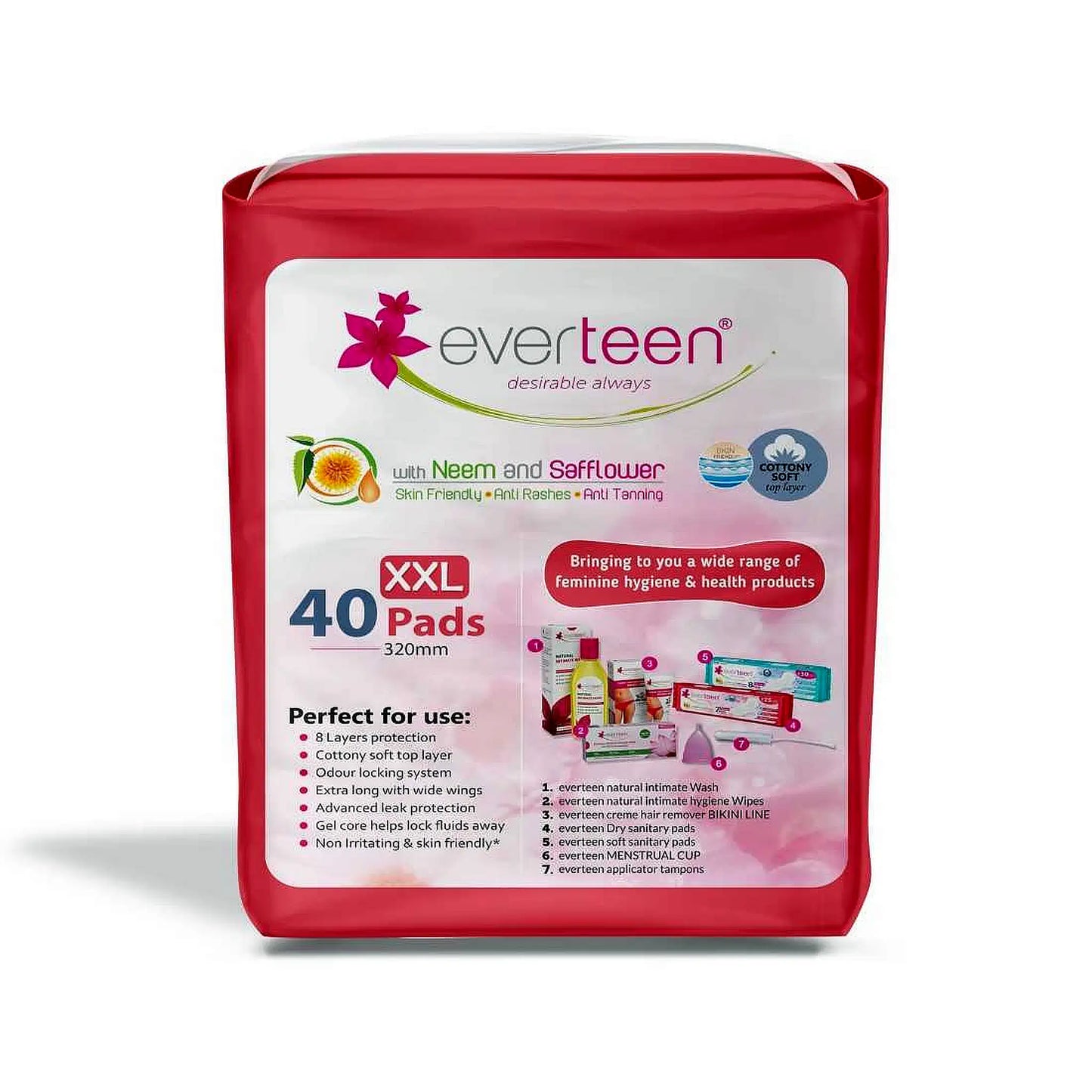 everteen XXL Sanitary Pads Enriched with Neem and Safflower - 40 Pads, 320mm