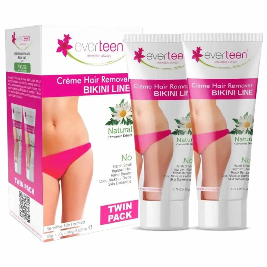 everteen 50g+50g Natural Bikini Line Hair Remover Creme for Women - Twin  Pack