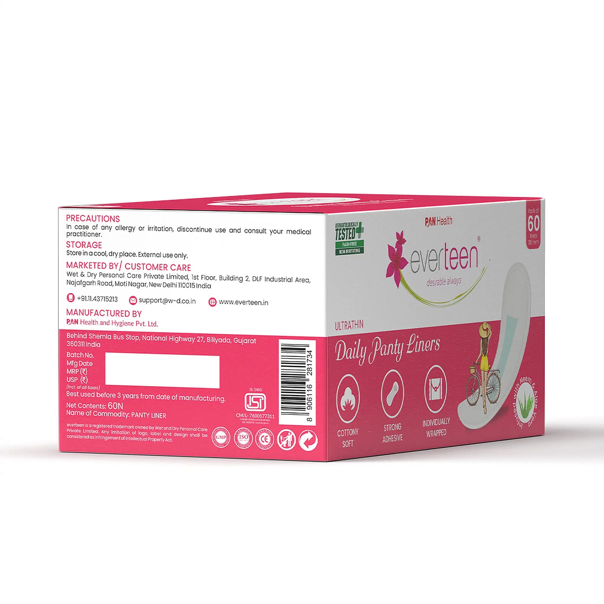 everteen 60 Panty Liners - ISI Certified and Ship Worldwide From India