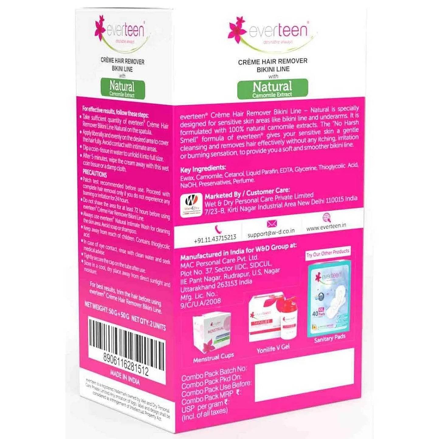 everteen Twin Pack Natural Bikini Line Hair Remover Cream for Women - Shipped Worldwide From India