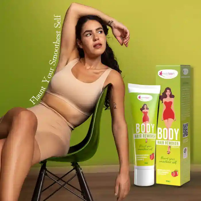 Flaunt your smoothest self with everteen Body Hair Remover Cream for Women enriched with Strawberry, Vitamin E, Almond Oil and Allantoin - everteen-neud.com