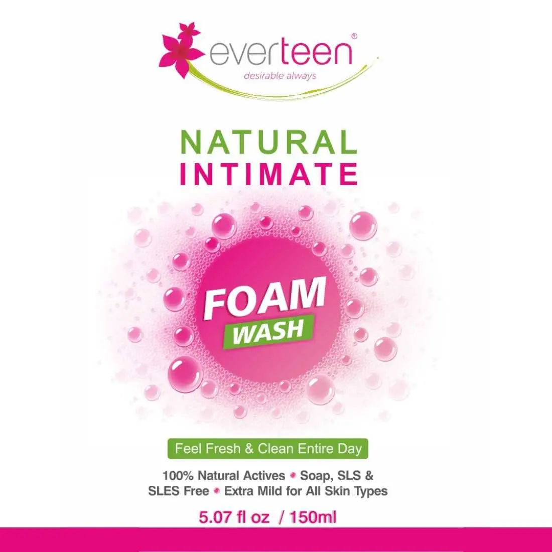 everteen Natural Intimate Foam Wash 150ml for Women is Extra Mind and Does Not Contain Soap, SLS and SLES - everteen-neud.com