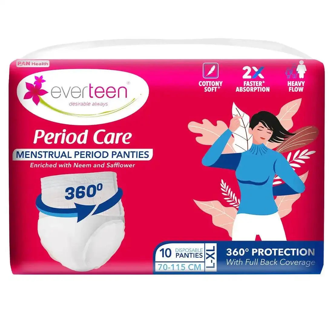 Buy 1 Pack everteen Period Care Period Panties L-XL Size (70-115cm) With 360° Protection, Cottony Soft, Enriched with Neem and Safflower - everteen-neud.com