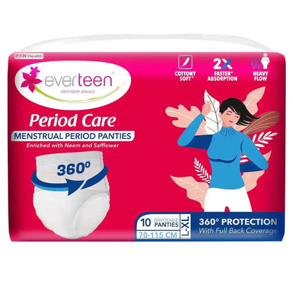 Buy 1 Pack everteen Period Care Period Panties L-XL Size (70-115cm) With 360° Protection, Cottony Soft, Enriched with Neem and Safflower - everteen-neud.com