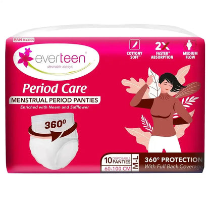 Buy 1 Pack everteen Period Care Period Panties M-L Size (60-100cm) With 360° Protection, Cottony Soft, Enriched with Neem and Safflower - everteen-neud.com