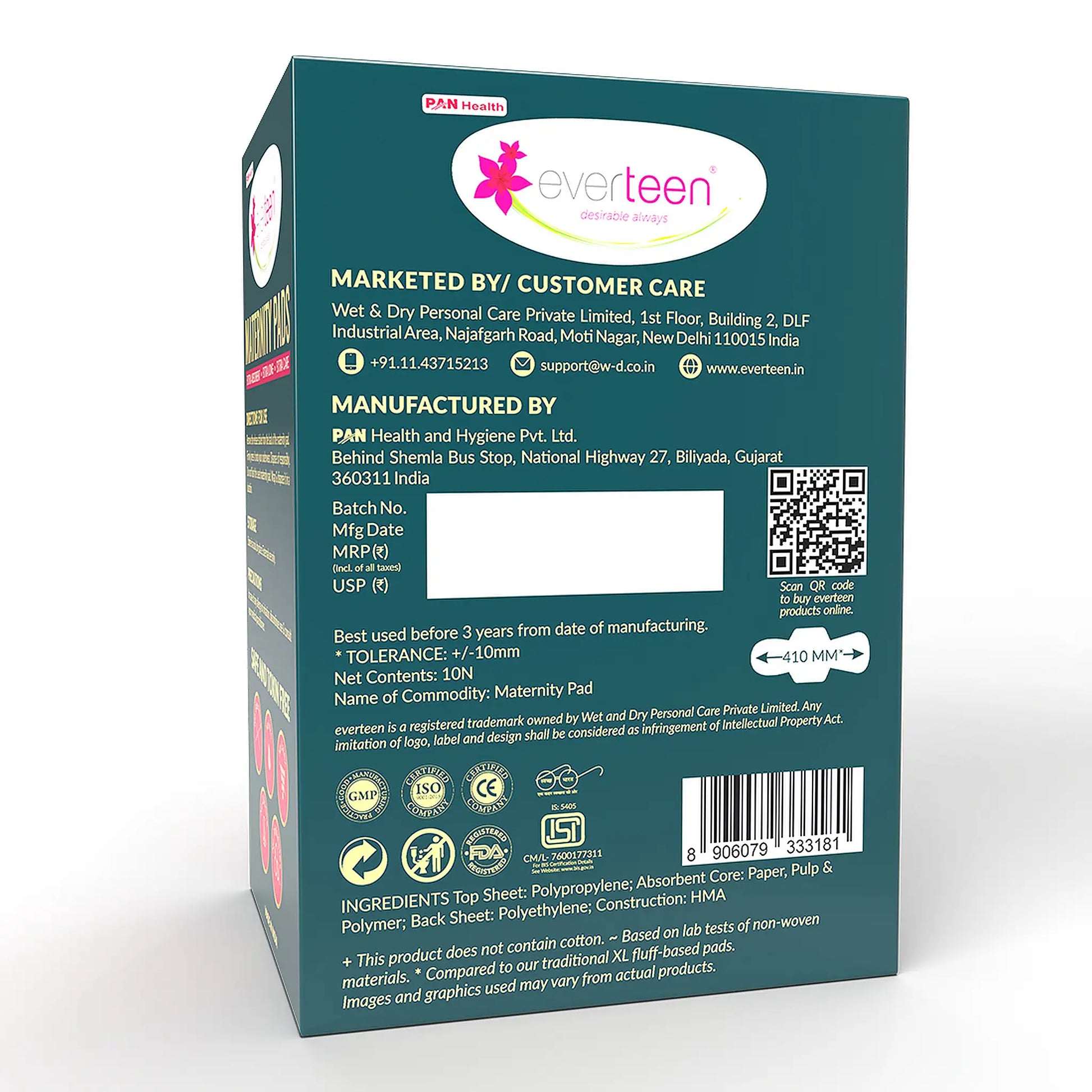 everteen Maternity Pads 410mm XXXL 10 Pads – Ships Worldwide from India
