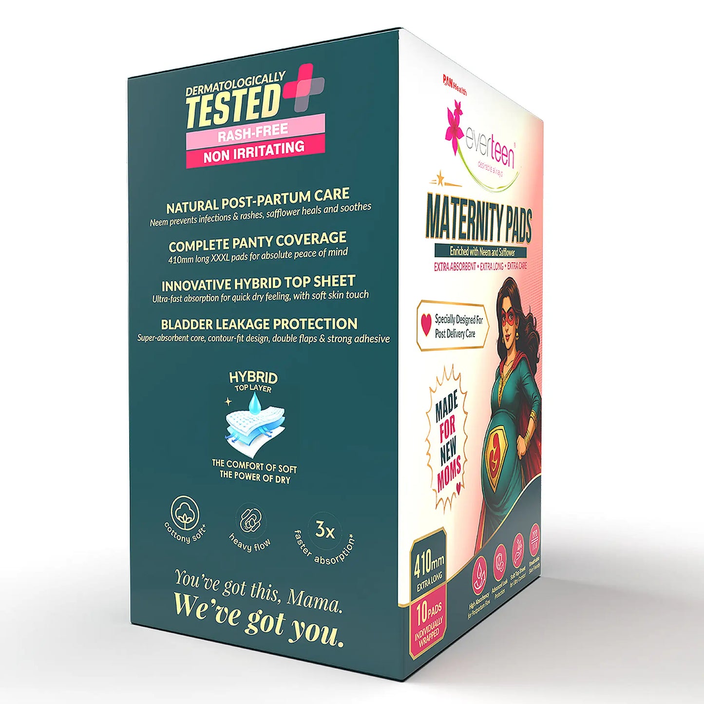 everteen Maternity Pads 410mm – Hybrid Top Sheet for Heavy Flow and Overnight Use